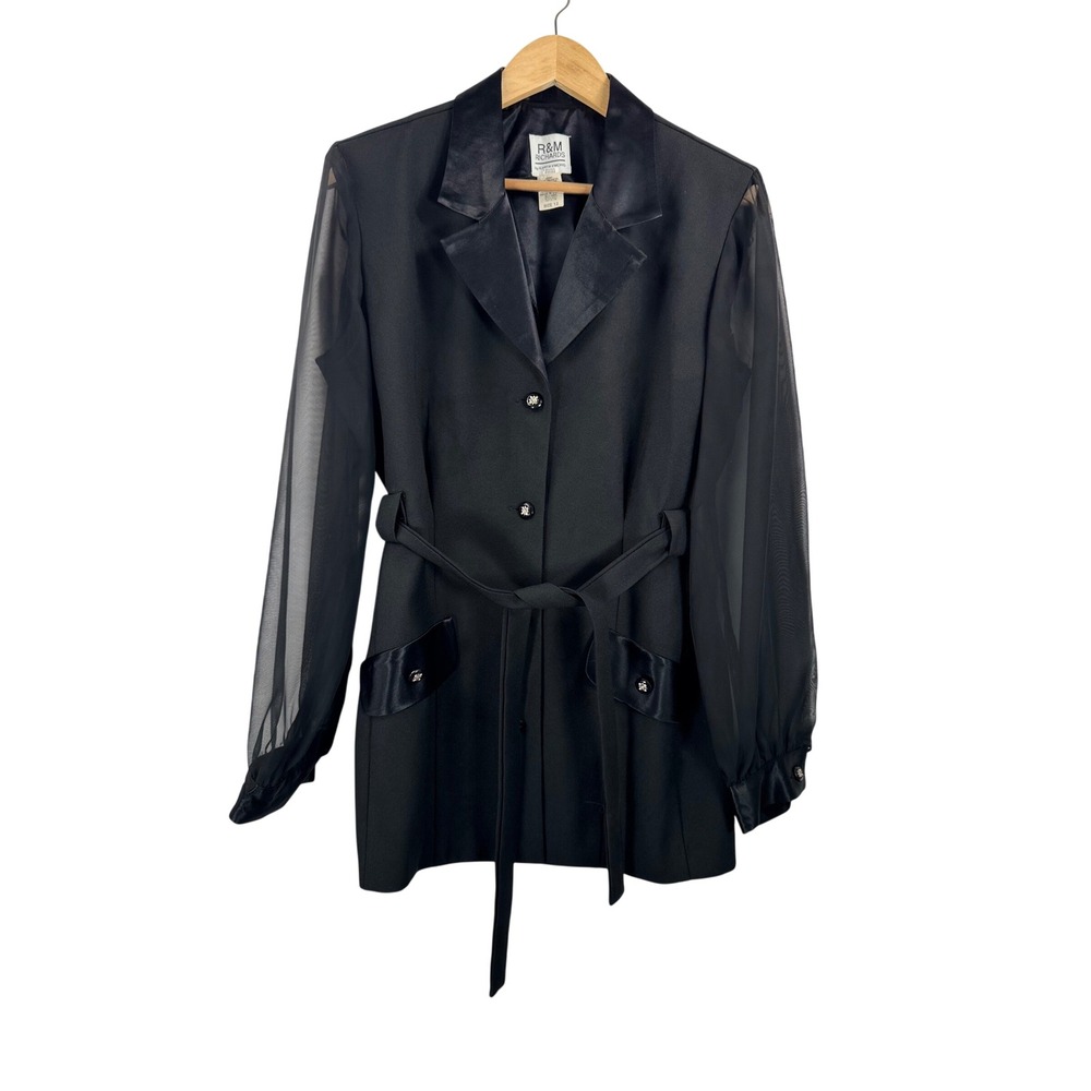 VTG R&M Richards evening Blazer sz 12 Black Sheer Sleeve Satin whimsigoth